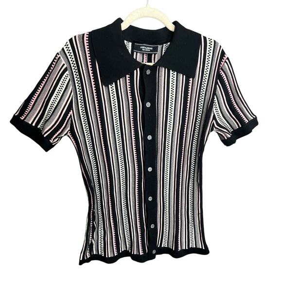 OVER KLESHAS Coogi Style 3D Polo Striped Collared Sz M Short Sleeve Retro 90s - Picture 1 of 10